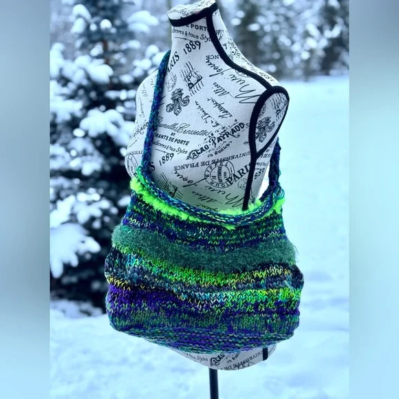 Vibrant Multicolor Knit Tote Bag - Picture 1 of 17